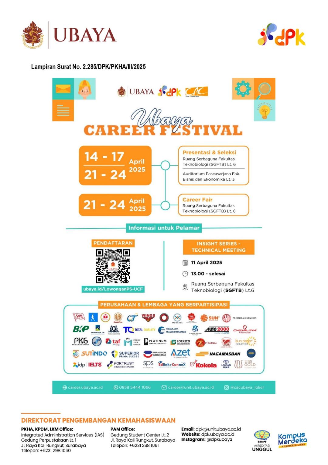 Pelaksanaan Ubaya Career Festival periode April 2025.